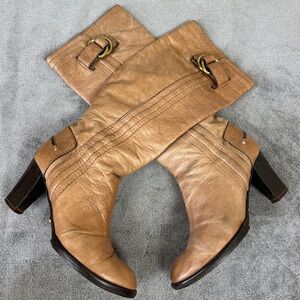 CHLOE Tall Tan Leather Boots Size 37